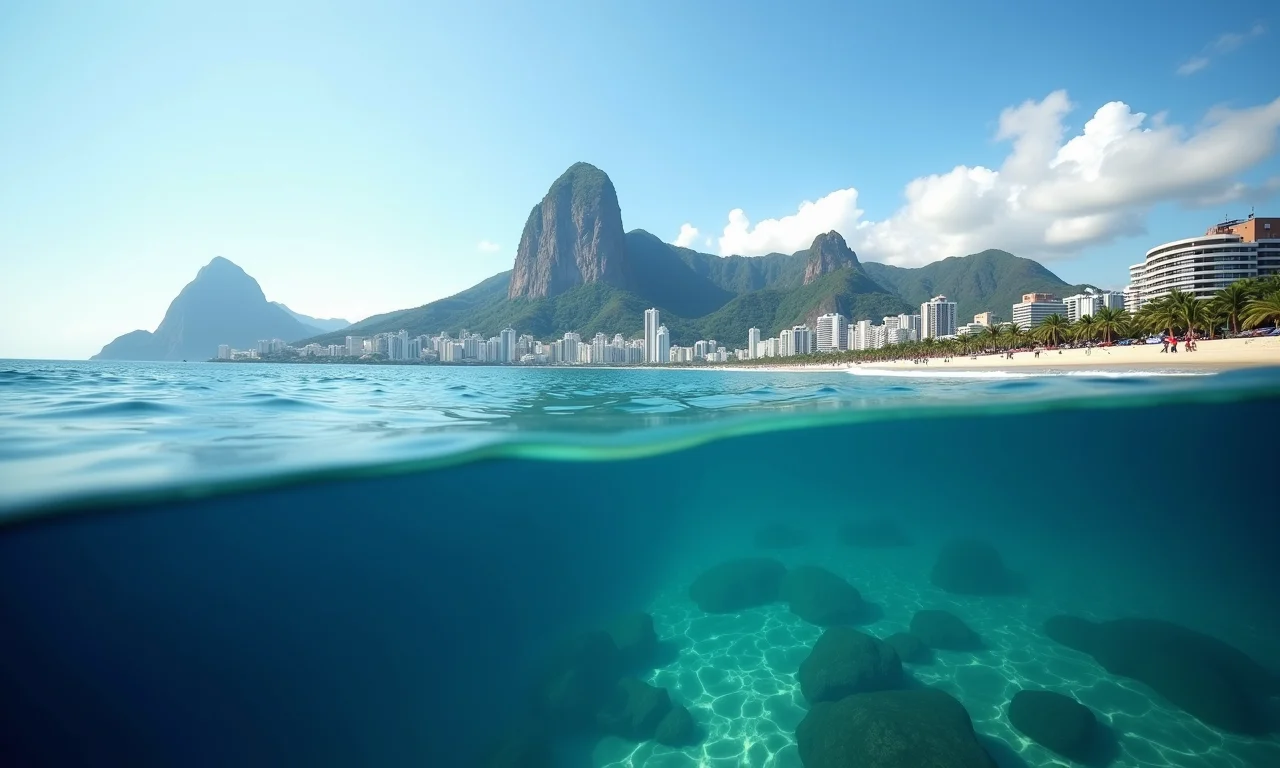 A famosa praia de Copacabana no Rio de Janeiro, parcialmente submersa.