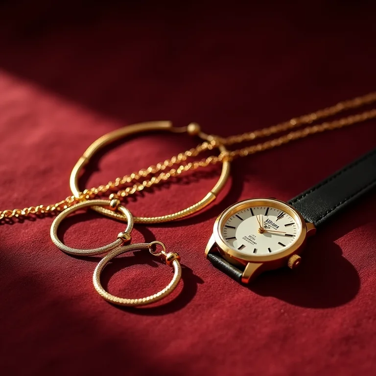 Acessórios femininos dourados sobre veludo