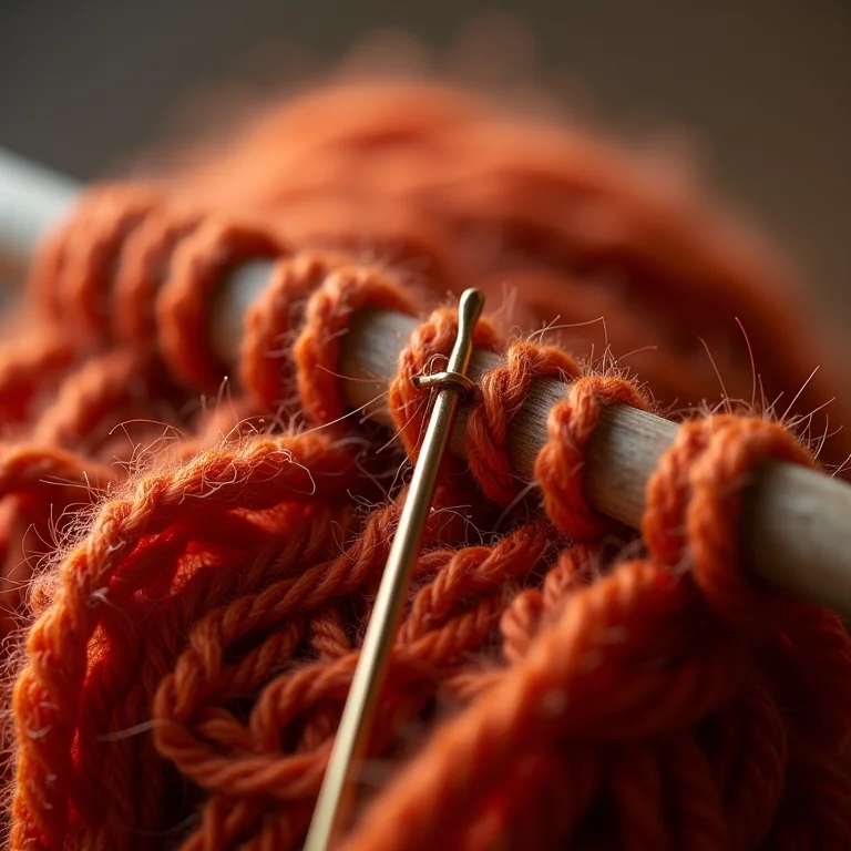 Agulha de tapeçaria enfiando um fio de lã.