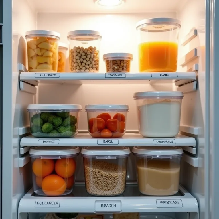 Alimentos categorizados e organizados dentro da geladeira.