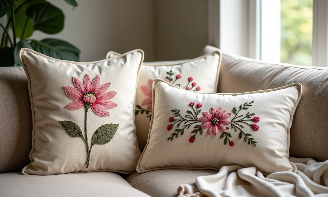 Almofadas decorativas com bordados para o Dia das Mães.