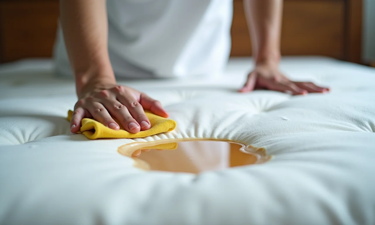 Amido de milho sendo usado para remover manchas de óleo de um colchão.