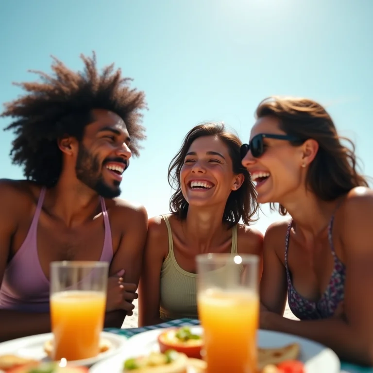 Amigos fazendo piquenique na praia de Copacabana
