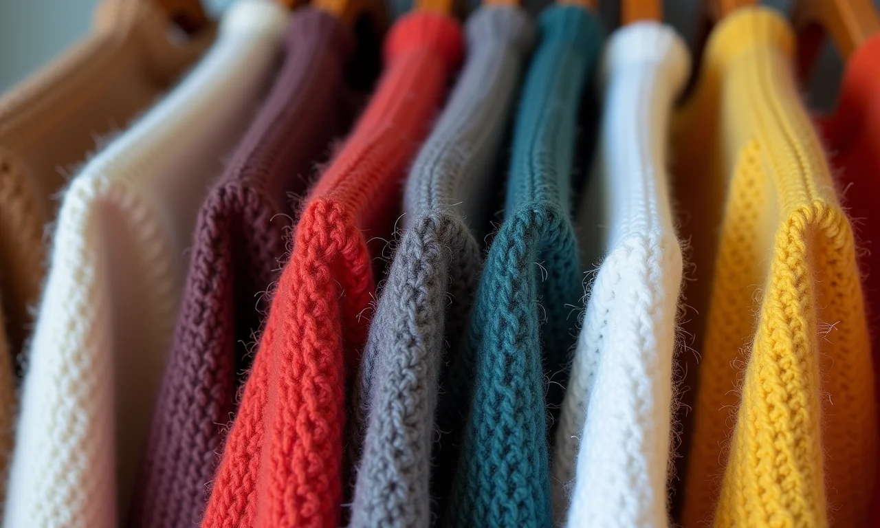 Amostras de coletes de tricot com diferentes materiais.