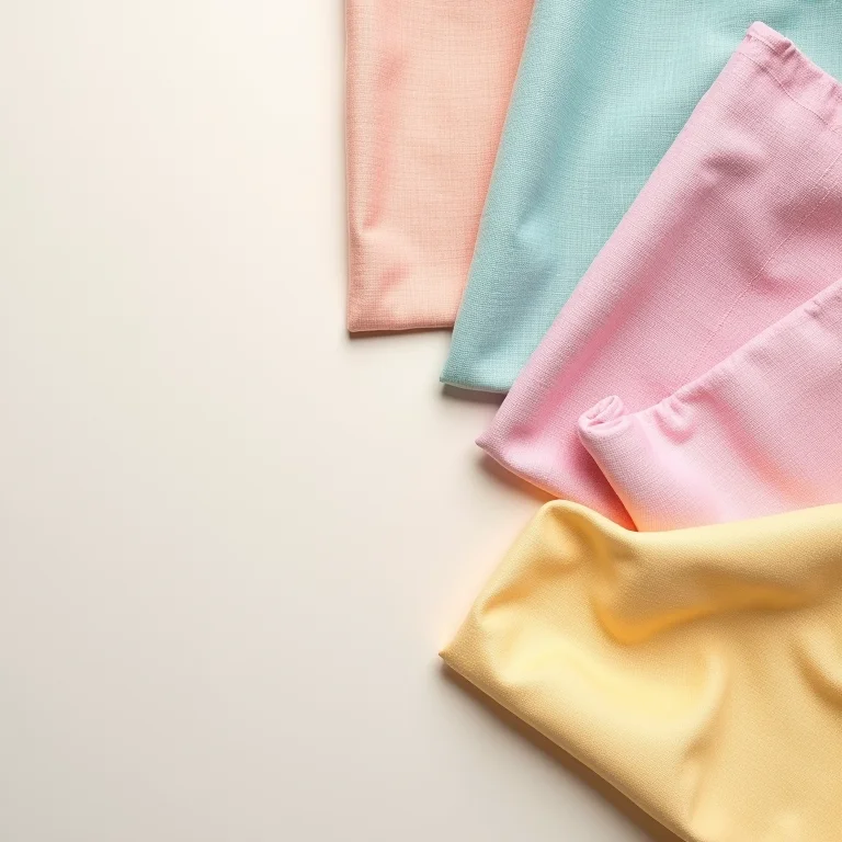 Amostras de tecidos de algodão em tons pastel.