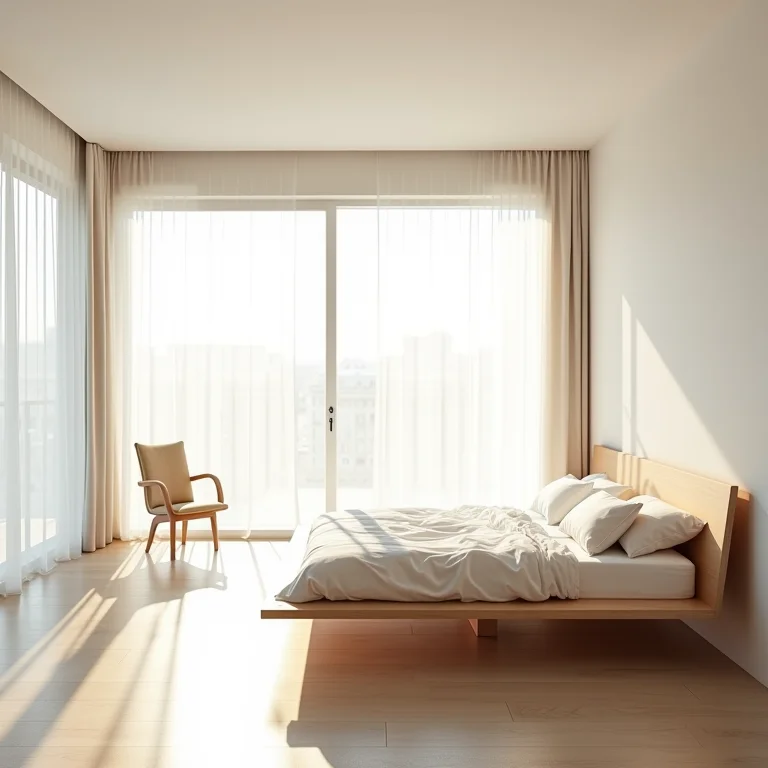 Apartamento studio com cama suspensa criando sensação de amplitude