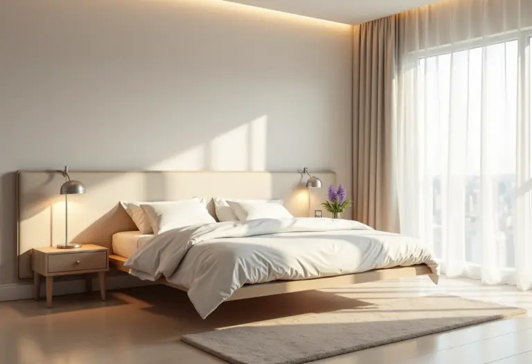 Apartamento studio com cama suspensa e decoração minimalista