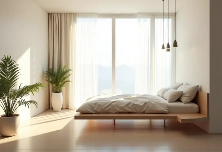 Apartamento studio moderno com cama suspensa.