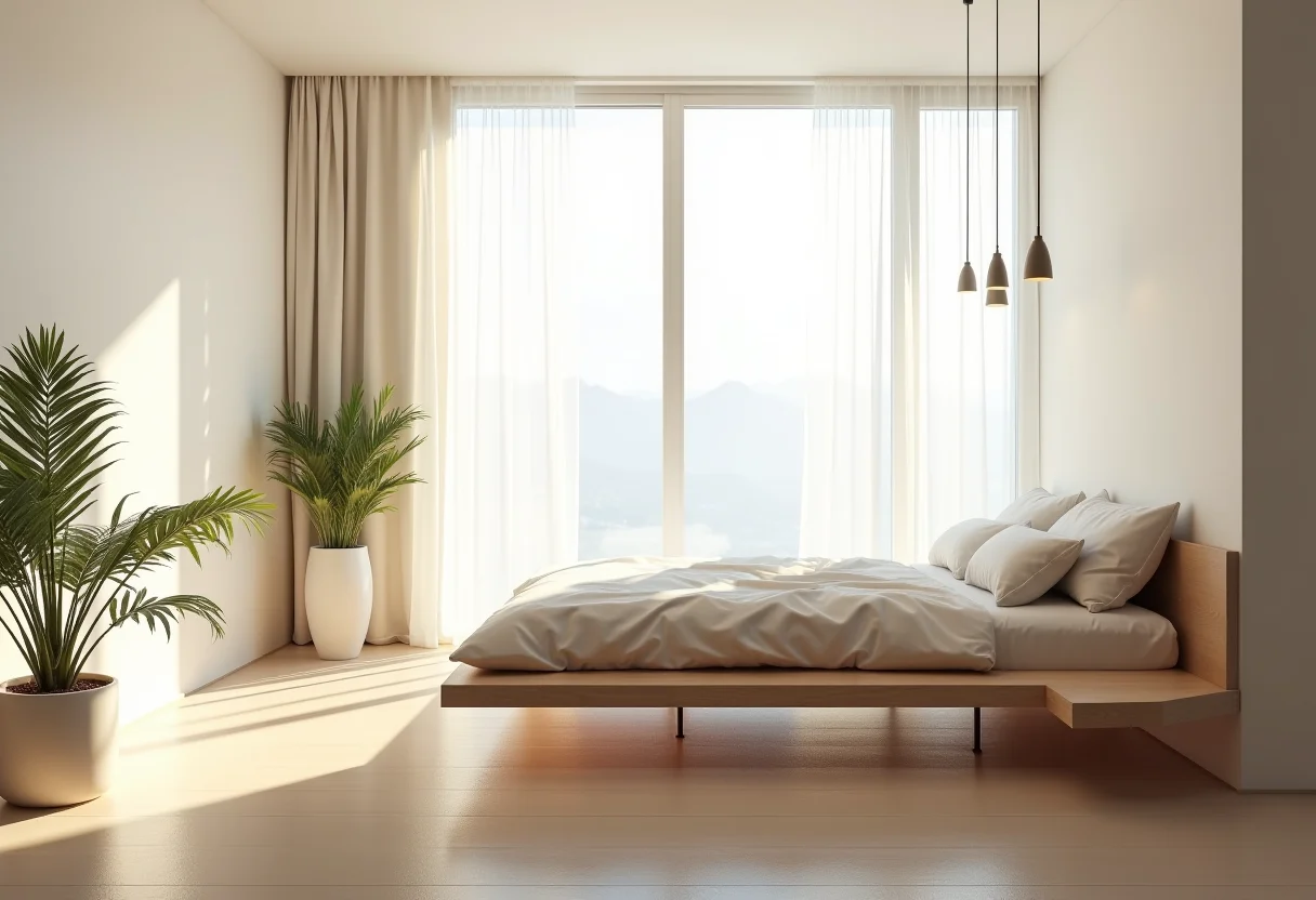 Apartamento studio moderno com cama suspensa.
