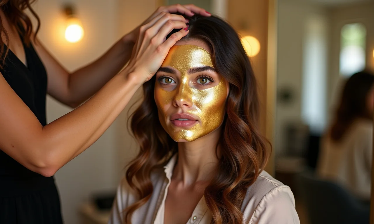 Aplicação da máscara Absolut Repair Gold Quinoa da L'Oréal.