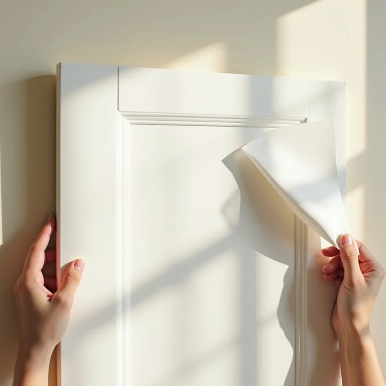 Aplicação de papel contact adesivo em armário de cozinha