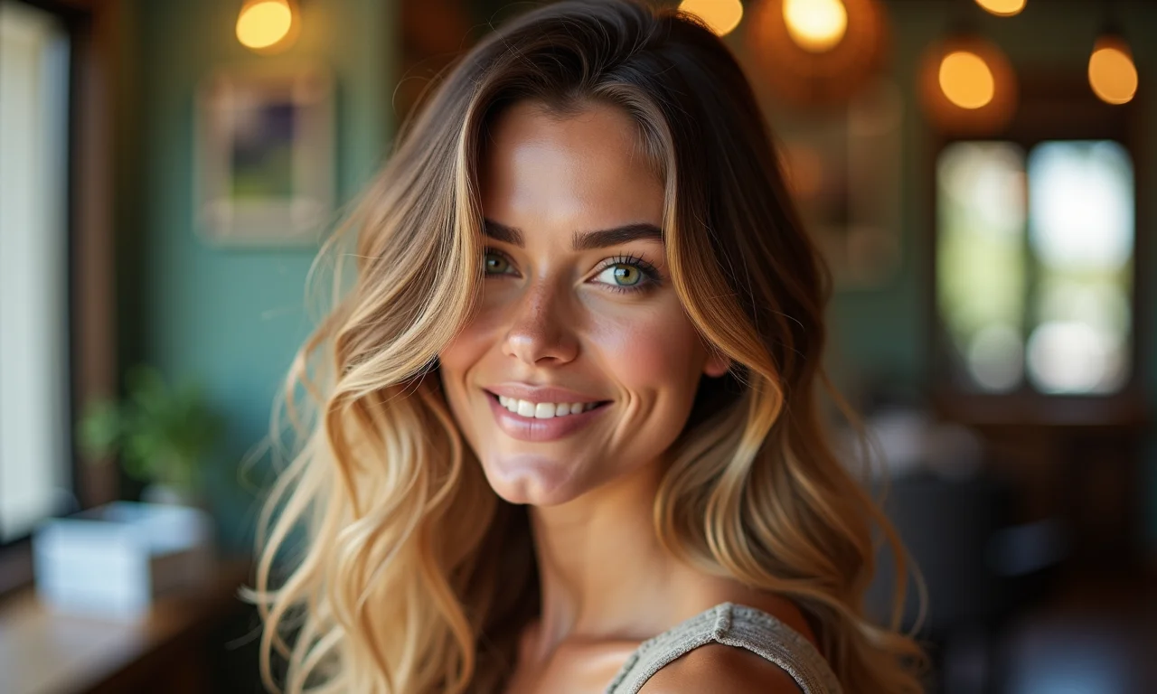 Aplicação de técnica de iluminação capilar doce de leite em salão de beleza.