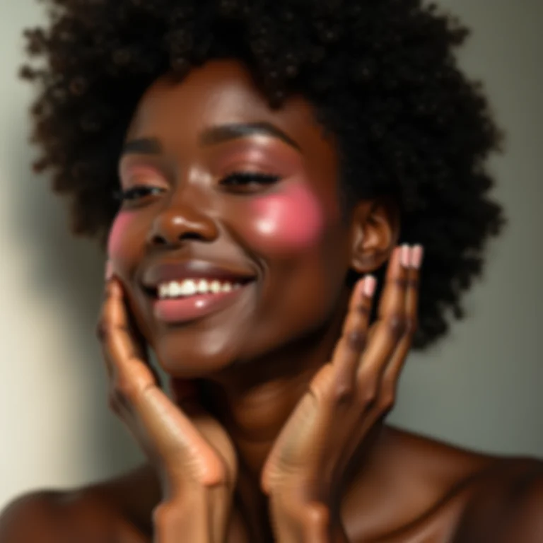 Aplicação suave de blush em pele madura.