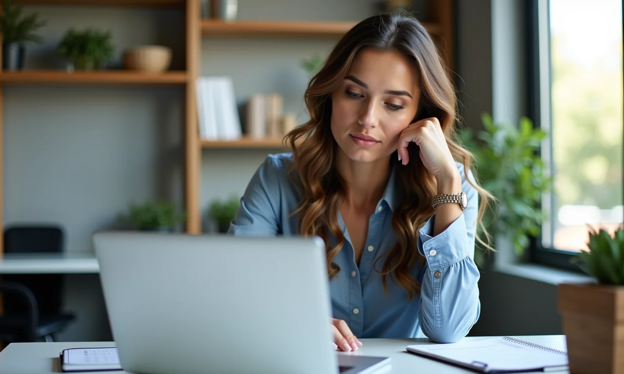 Áries focada na carreira em escritório brasileiro moderno.