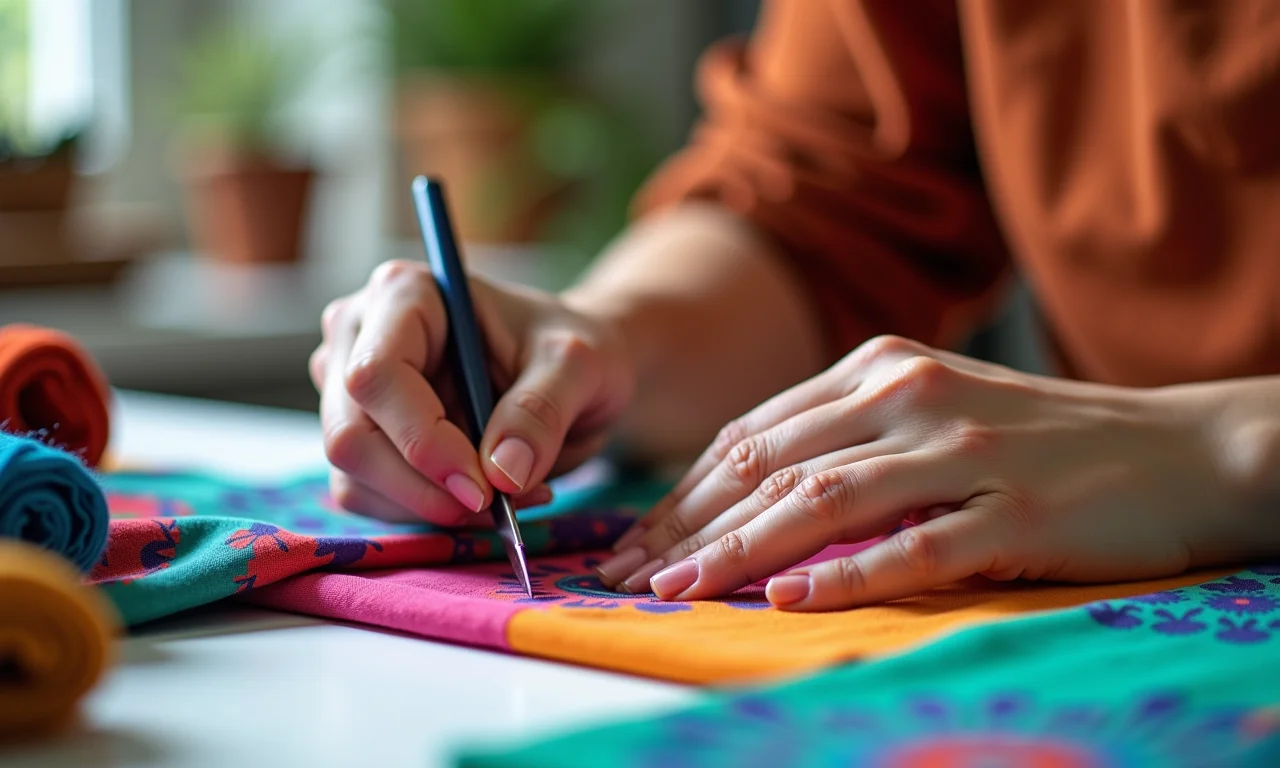 Artesã utilizando máquinas de corte Silhouette e Cricut com tecidos coloridos.