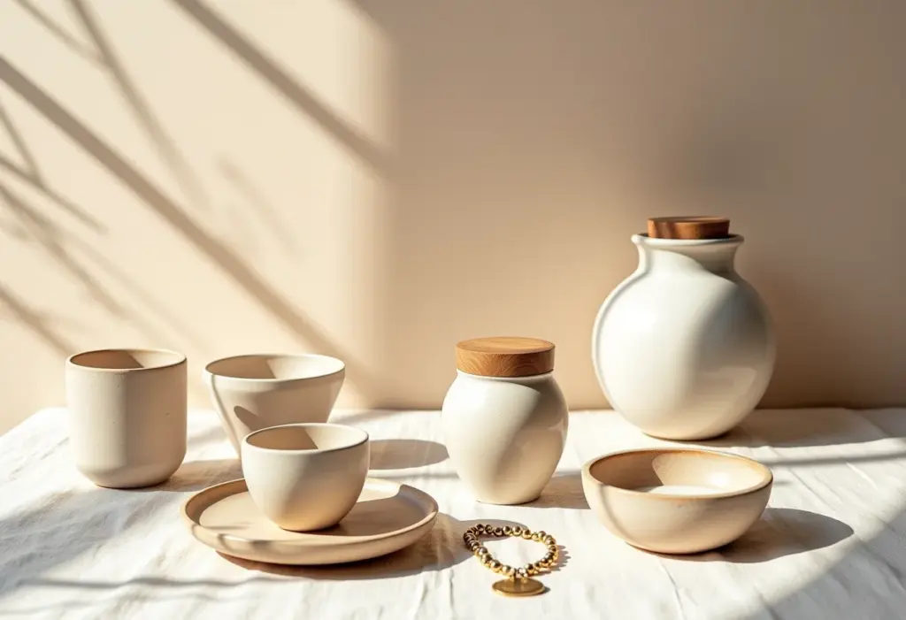 Artesanato variado exposto sob luz natural