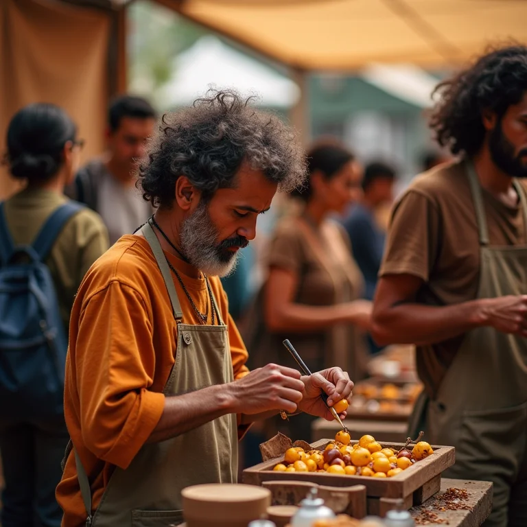 Artesãos expondo em feira de artesanato