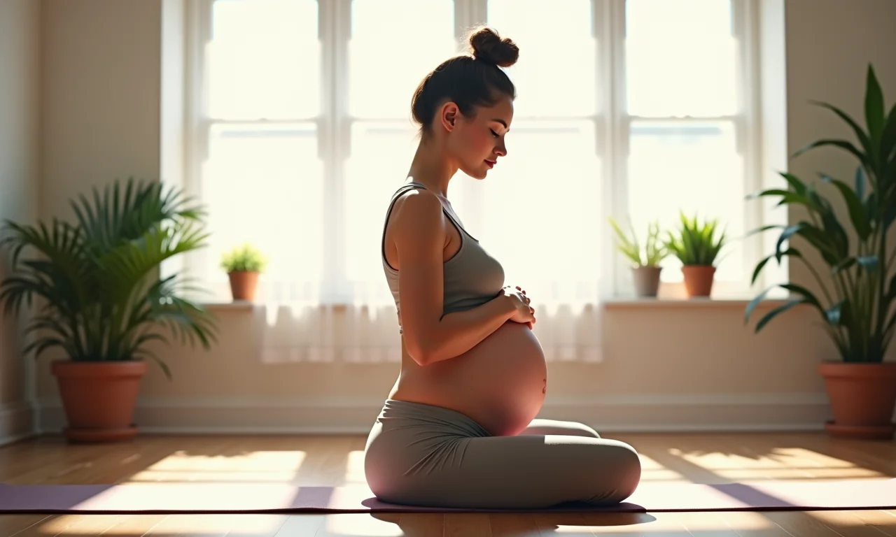 Aula de Yoga para gestantes com foco na respiração.