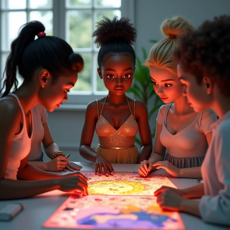 Avatares diversos colaborando no design de roupa digital