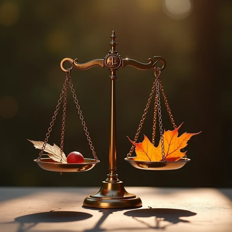 Balança com joias da constelação de Libra e folhas de outono