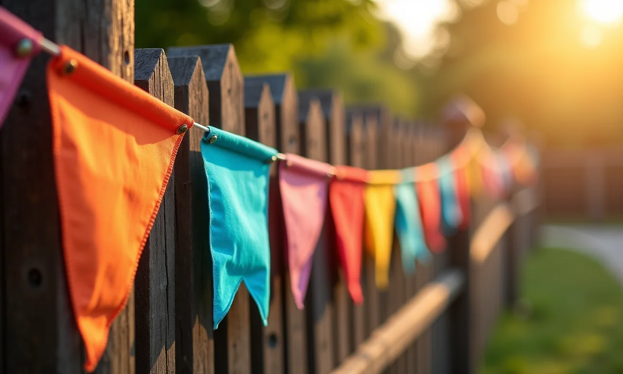 Bandeirinhas de chita coloridas decorando uma festa junina.