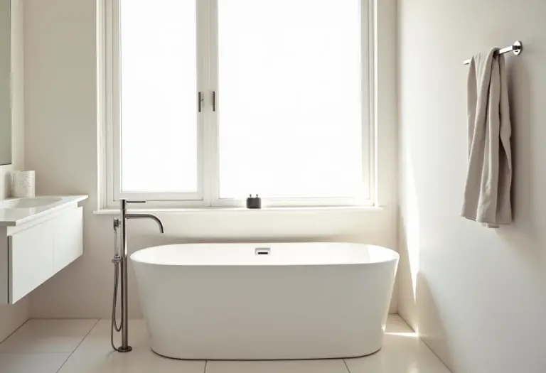 Banheiro pequeno e moderno com banheira