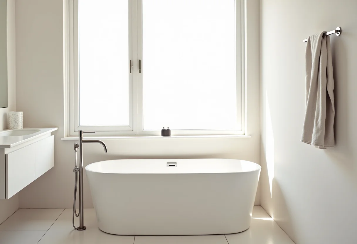 Banheiro pequeno e moderno com banheira