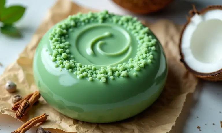 Barra de shampoo sólido detox com argila verde e ingredientes naturais.