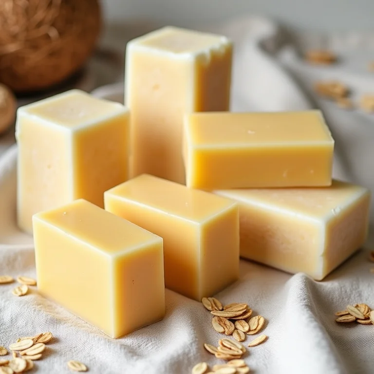 Barras de condicionador sólido com ingredientes naturais como aveia, karité e óleo de coco.