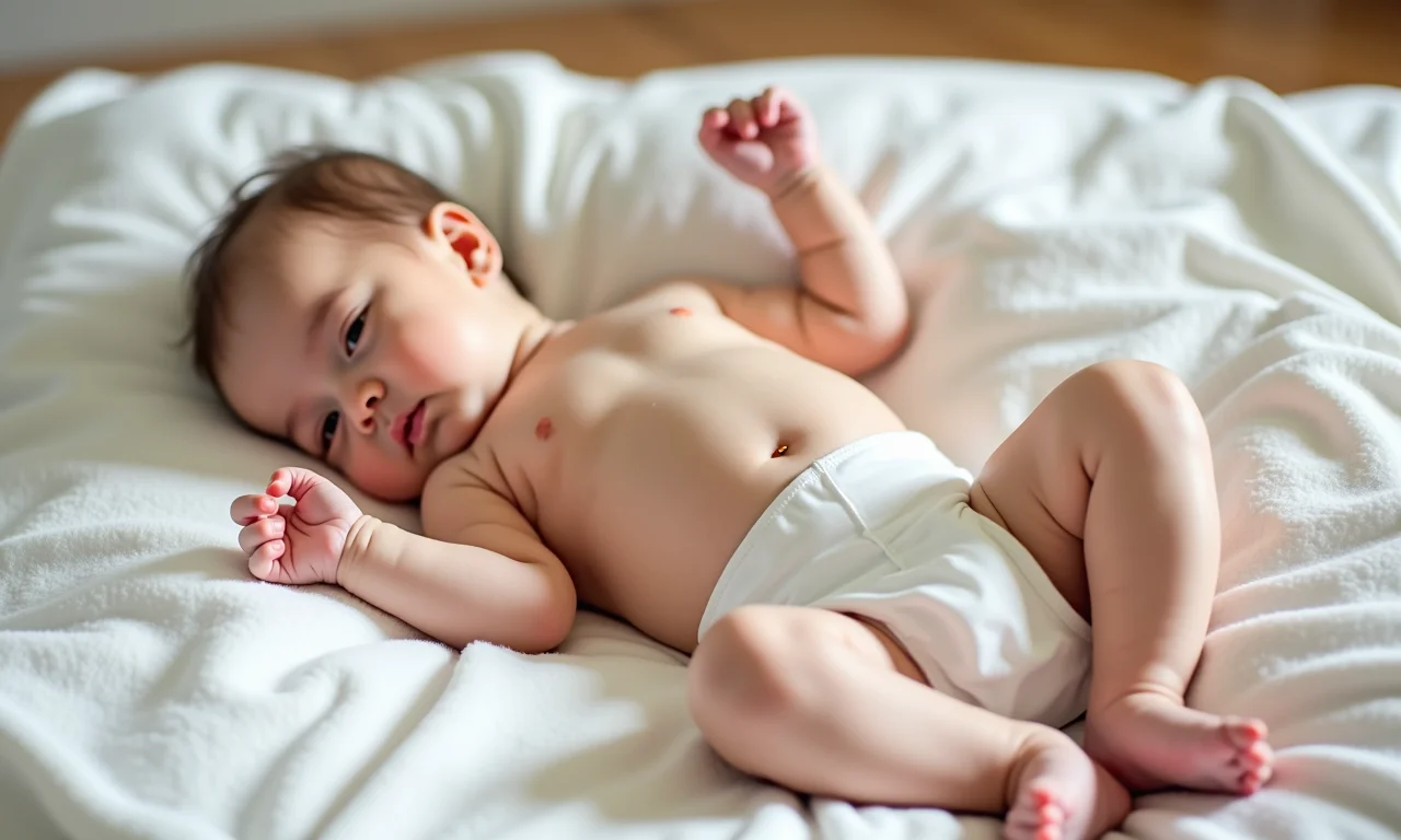 Bebê sem fralda em manta macia.