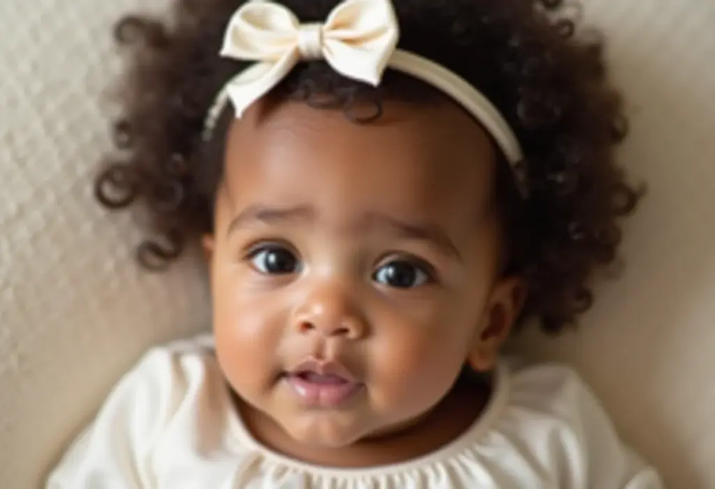 Bebê usando tiara com laço delicado