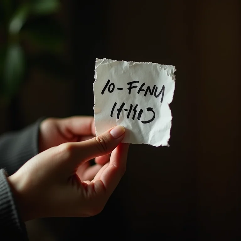 Bilhete amassado com número de telefone de ajuda.