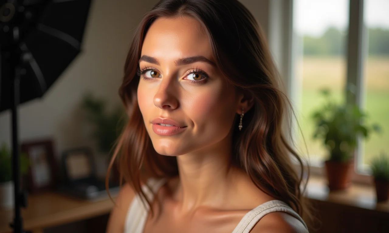 Blogueira criando conteúdo de beleza de alta qualidade.
