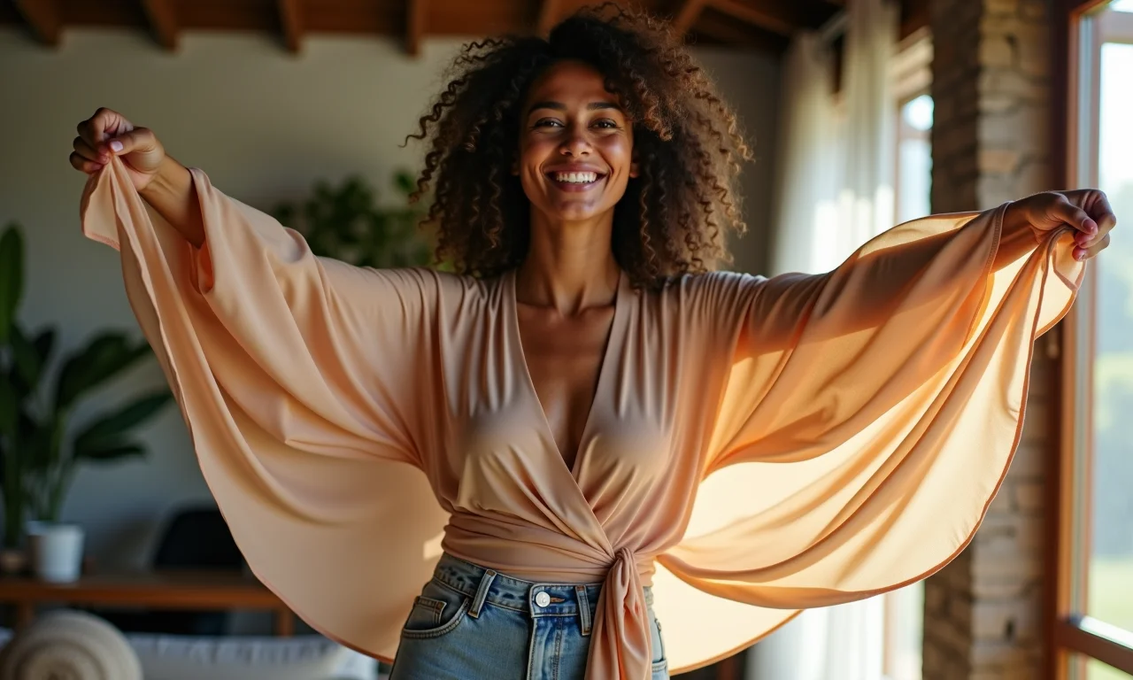 Blusa transpassada em tecido leve, ideal para quem tem seios grandes.