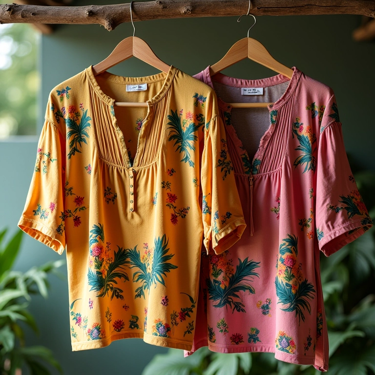 Blusas de viscose da Farm com estampas tropicais vibrantes.