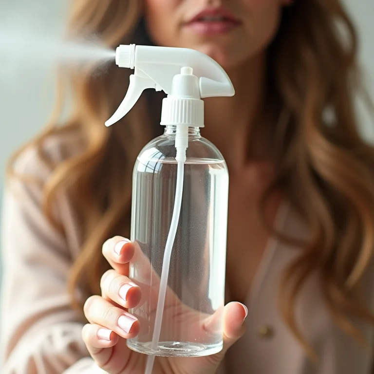Borrifador com água sendo usado em uma mecha de cabelo castanho.