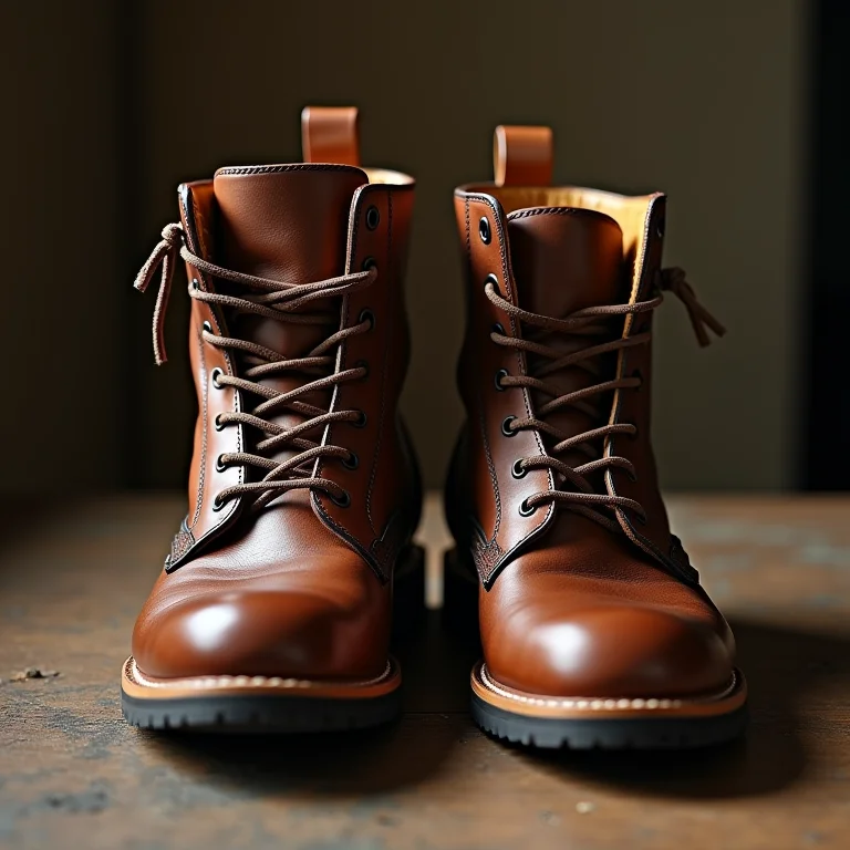 Bota de couro durável versus bota nova de produção em massa.