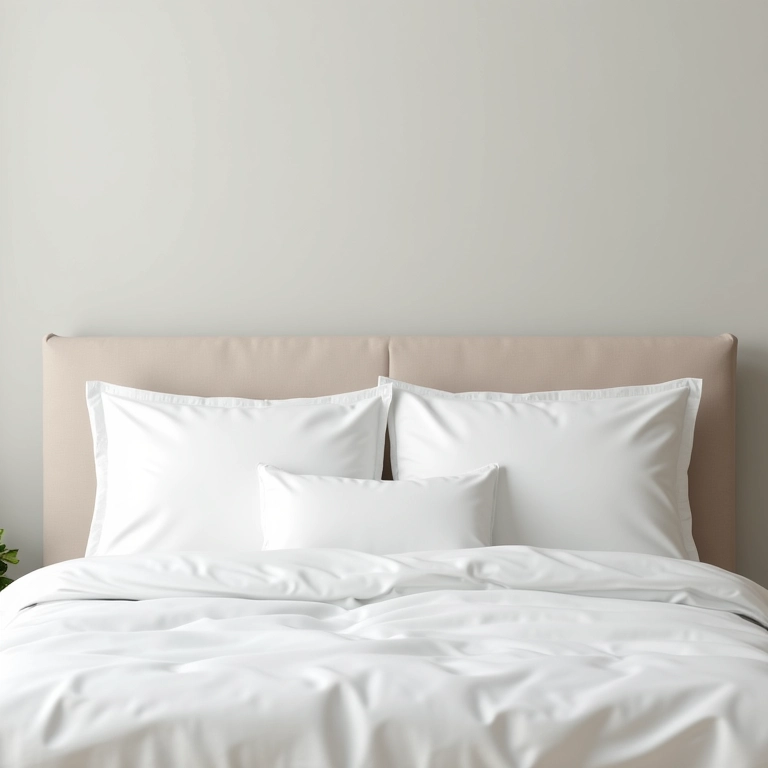 Cabeceira de almofadas suspensas fácil de limpar em quarto com design minimalista.