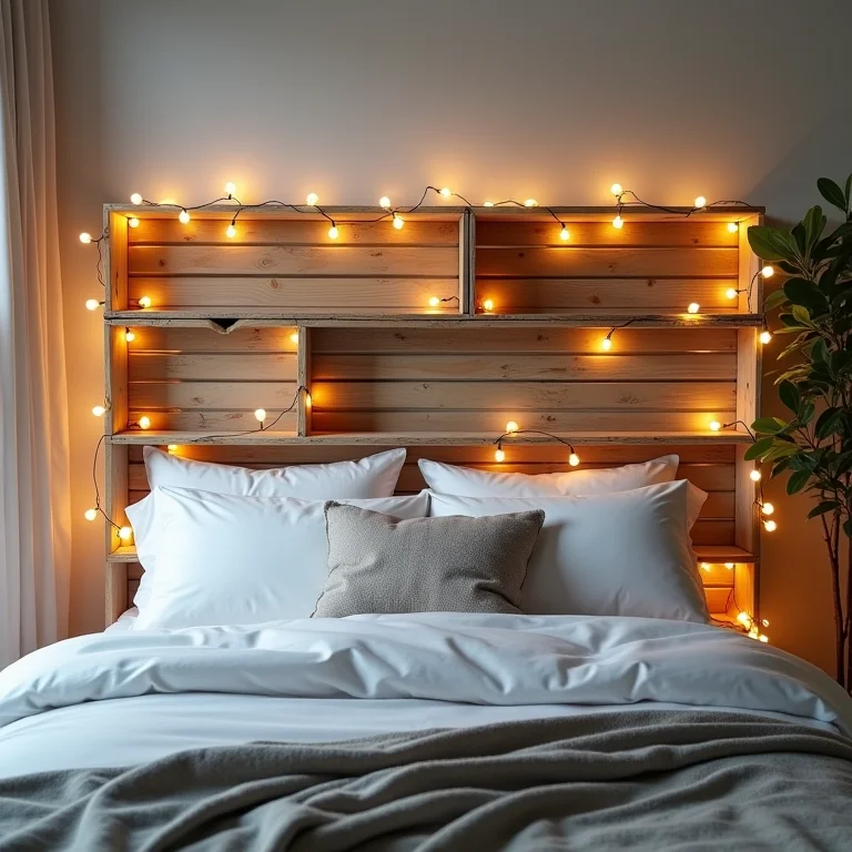 Cabeceira de cama diferenciada feita com caixotes de feira