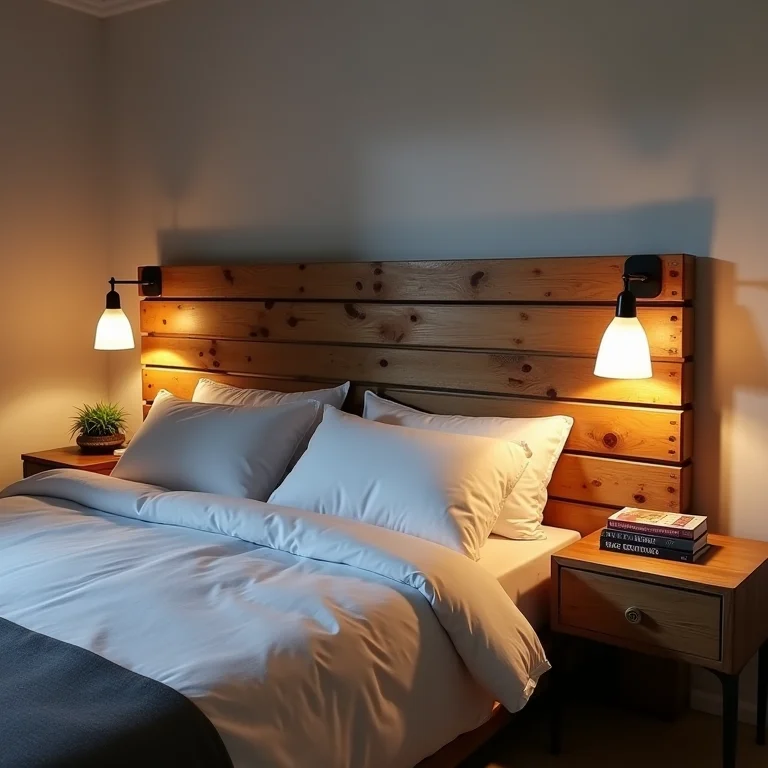 Cabeceira de pallet com criado-mudo integrado