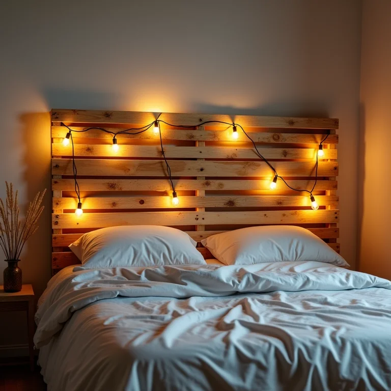 Cabeceira de pallet com iluminação estratégica