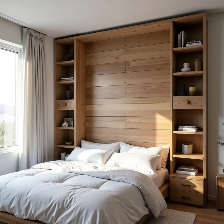 Cabeceira de pallet com nichos e prateleiras