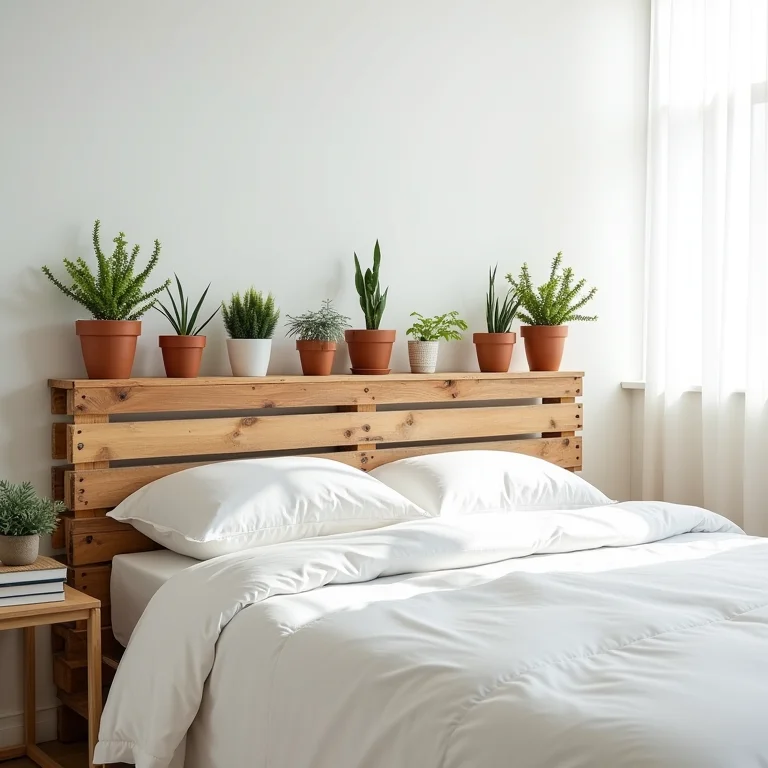 Cabeceira de pallet com plantas