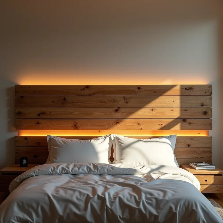 Cabeceira de pallet rústica com iluminação embutida