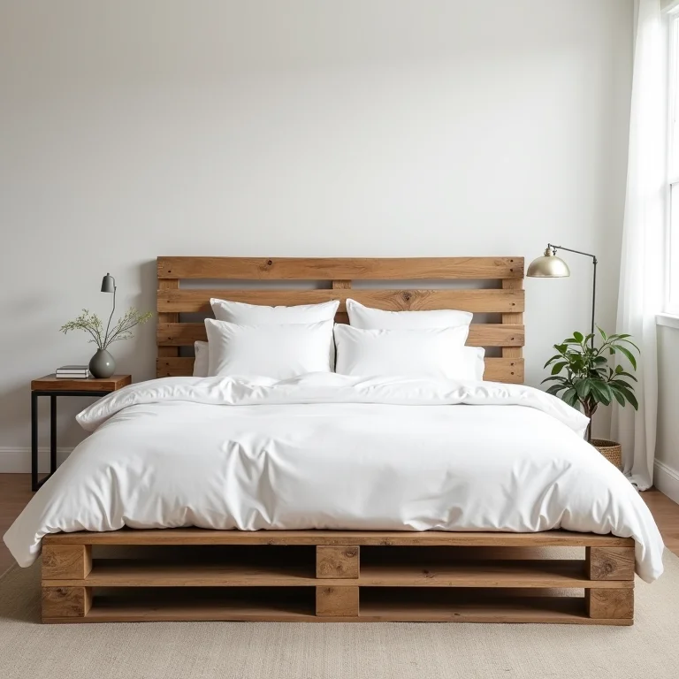 Cabeceira de pallet sob medida para uma cama queen-size.