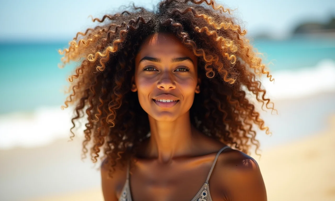 Cabelo cacheado com californianas, efeito praia nos cachos.