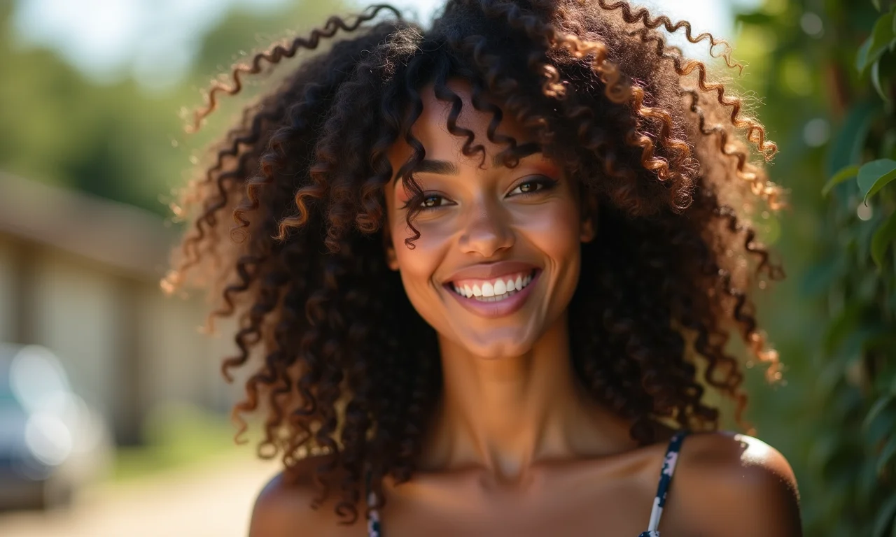 Cabelo cacheado morena iluminada, realçando a beleza natural.