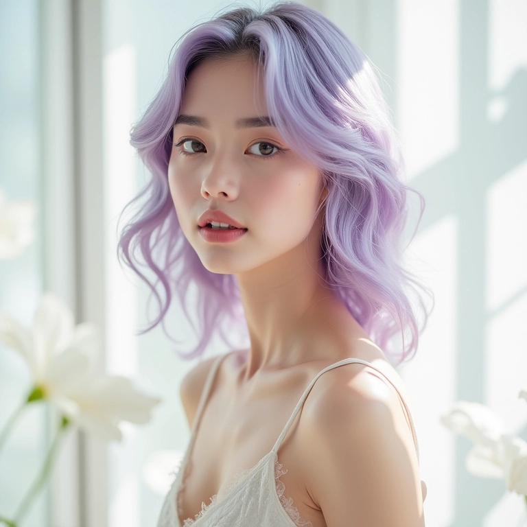 Cabelo lilás pastel com delicadeza e romantismo em madeixas femininas.