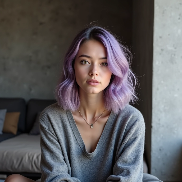 Cabelo roxo acinzentado: modernidade e estilo em um só tom.