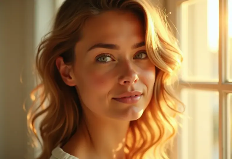 Cabelo saudável e brilhante sob a luz natural